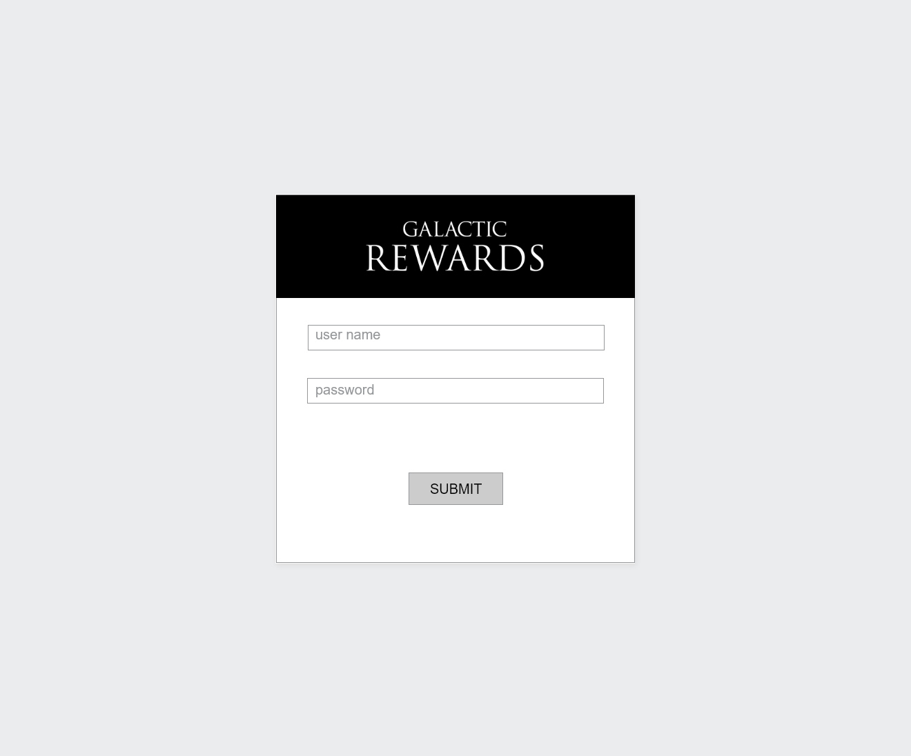 Minimal user login modal wireframe displaying username and password input fields above a central submit button.